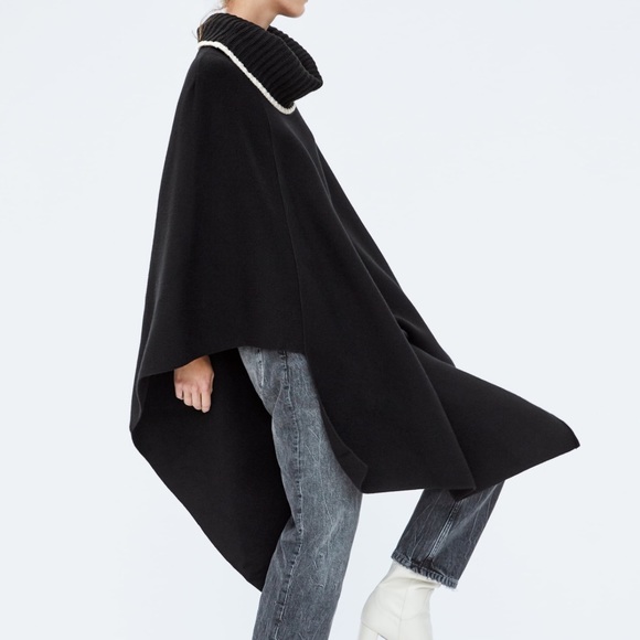 Zara Oversized Heavy Weight Knit Cape Turtle Neck Size S NEW - Picture 5 of 7